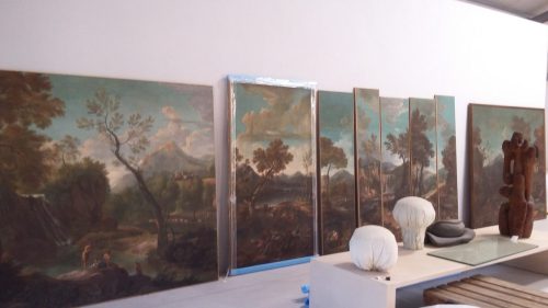 G. Dughet, tempera sur toile, 16 pièces grands formats, nettoyage, consolidation et retouches réversibles